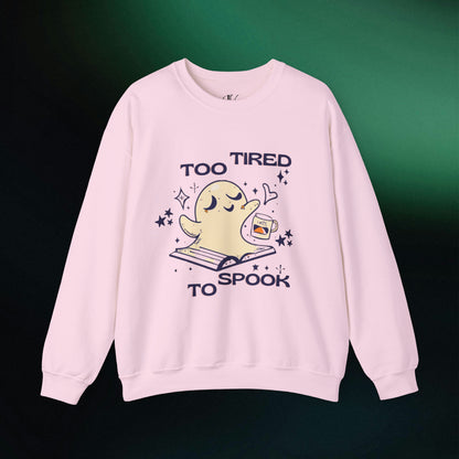 Spooky Literary Spirits: Ghost Reading Books Sweater - Bookish Halloween Sweatshirt for a Hauntingly Stylish Look, Perfect Halloween Teacher Gift and Librarian Halloween Sweatshirt S Light Pink 