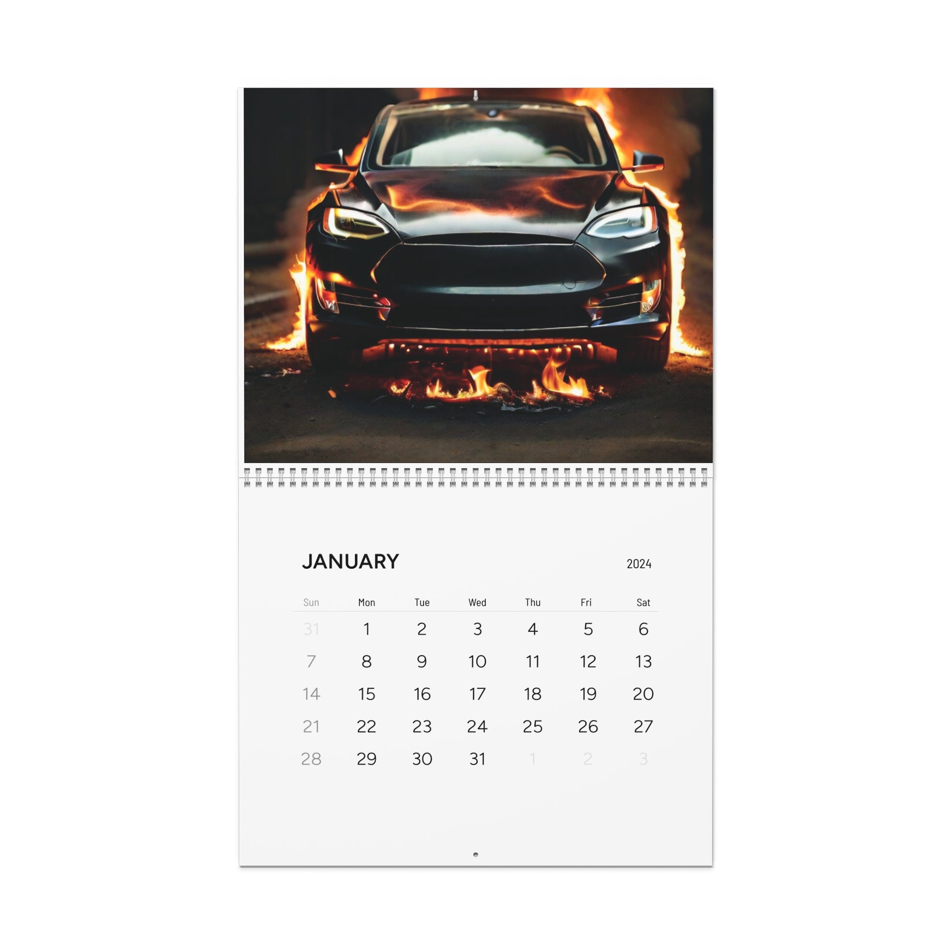 Sparks of Energy: Electric Burnout Calendar 2024 - A Unique Calendar Featuring Burning Electric Vehicles Each Month Calendar 14" x 11.5" Glossy 