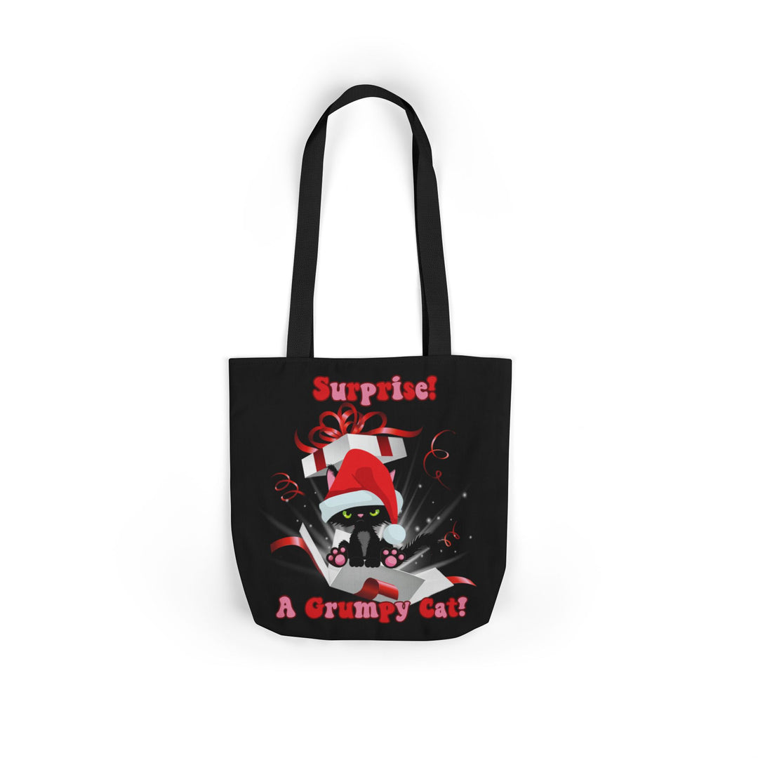 Canvas Tote Bag Grumpy Cat Christmas Surprise Accessories Printify 13" × 13'' Black