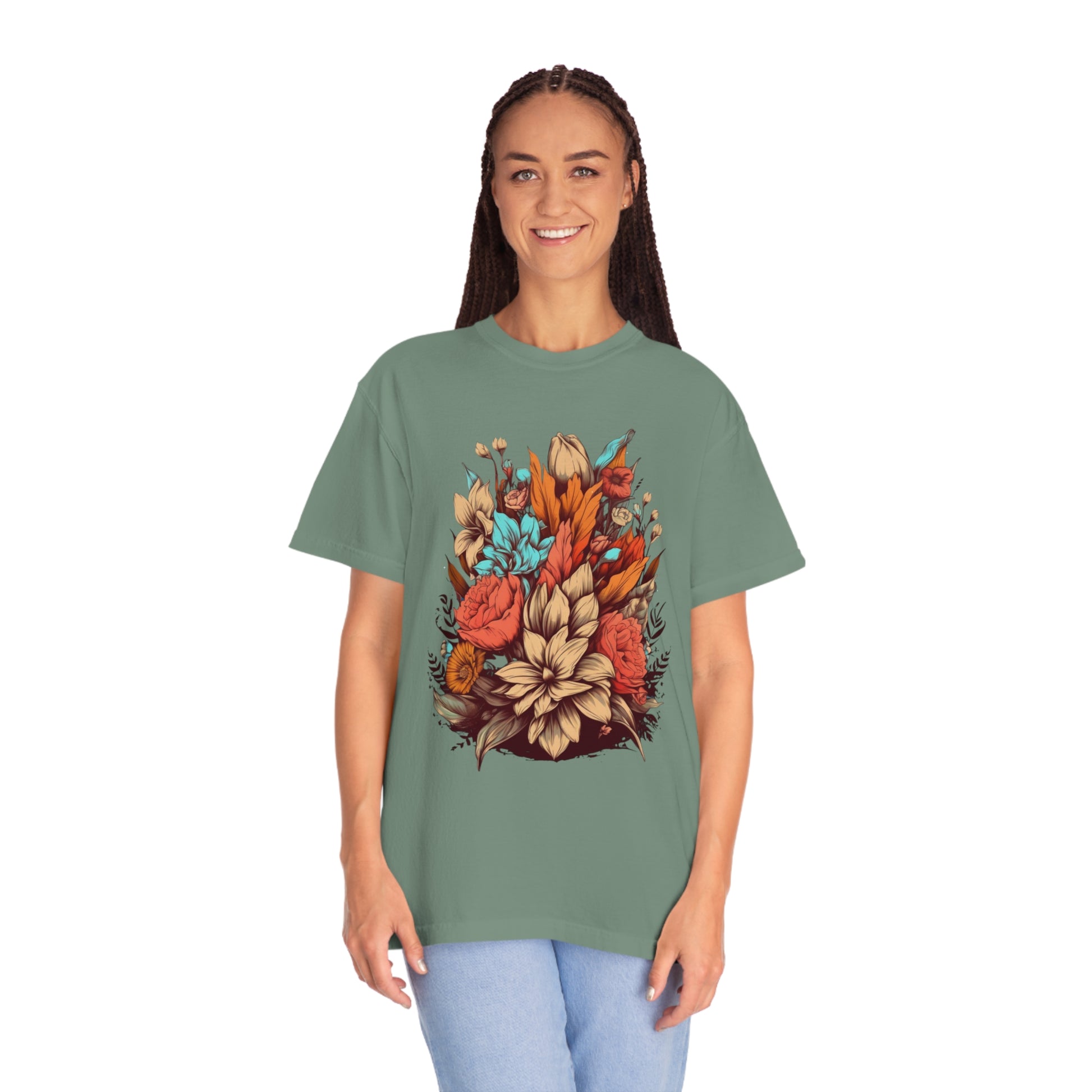 Boho Wildflowers Floral Nature Shirt | Garment Dyed Boho Tee for Nature Lovers T-Shirt Moss S 