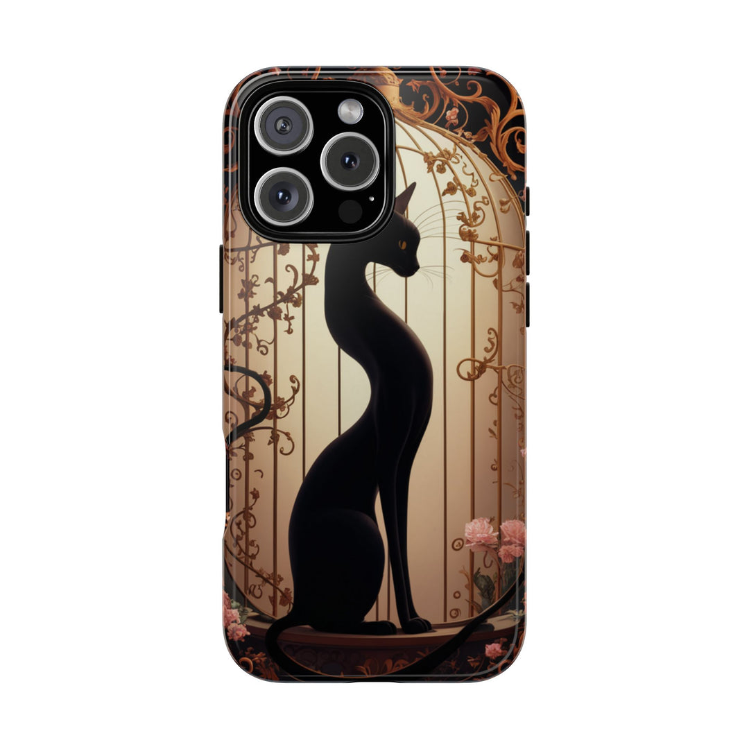 Gothic Tough Cases with Black Cat and Roses Phone Case Printify