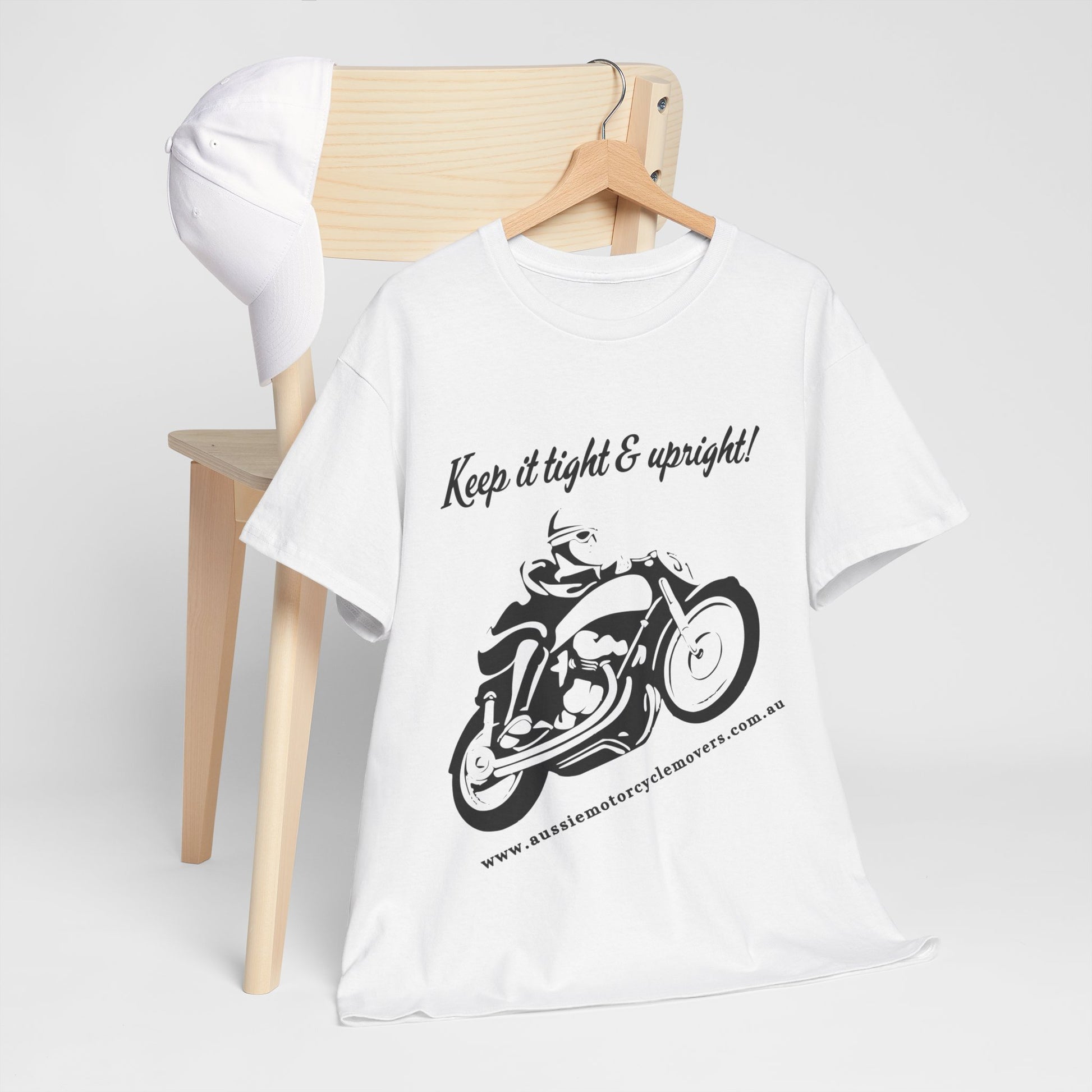 Aussie Motorcycle Movers Supporter T-Shirt | "Keep it Tight and Upright!" Mick Train Legendary Saying Tee T-Shirt White S 