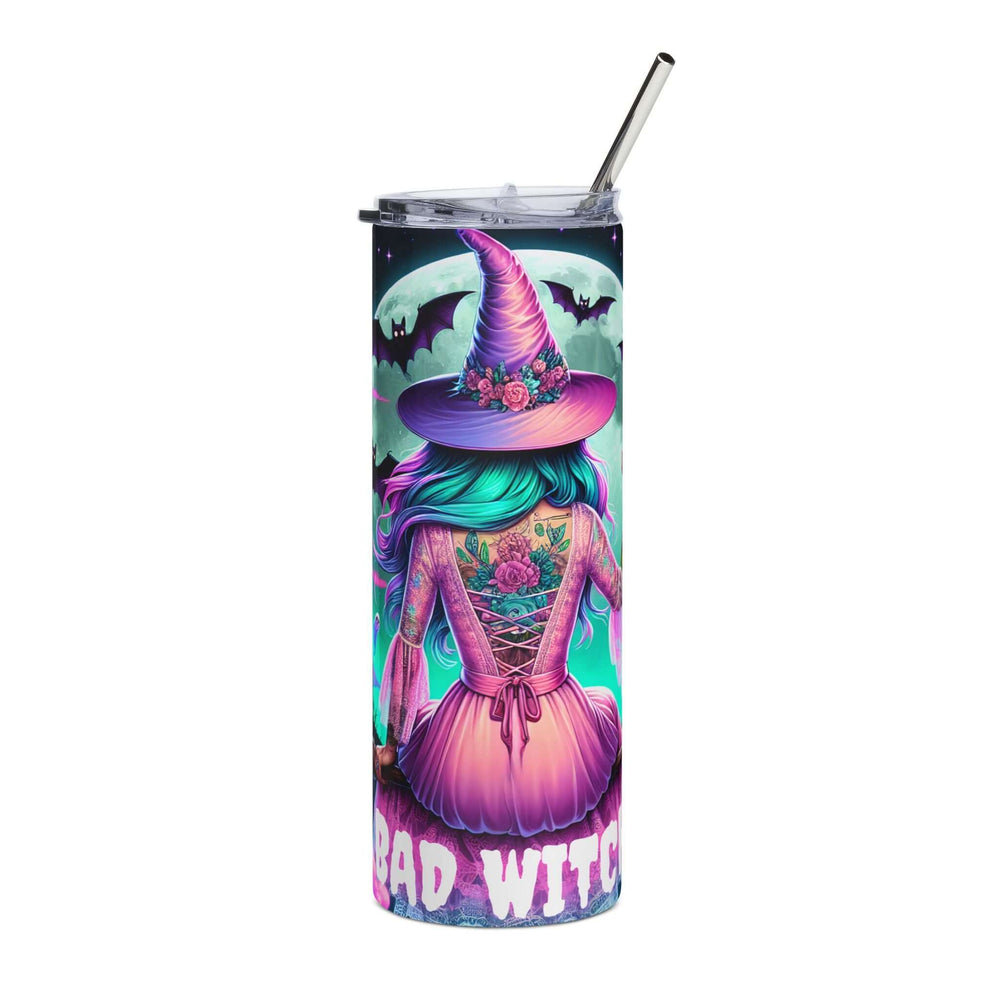 Bad Witch 20oz Stainless Steel Tumbler — Cute Ghosts, Pumpkins & Bats Halloween Travel Mug Mug Printify