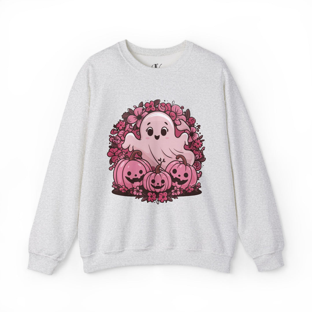 Cute Pink Ghost Halloween Sweatshirt Sweatshirt Printify S Ash