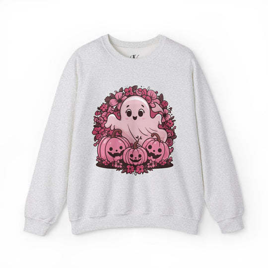 Cute Pink Ghost Halloween Sweatshirt Sweatshirt Printify S Ash