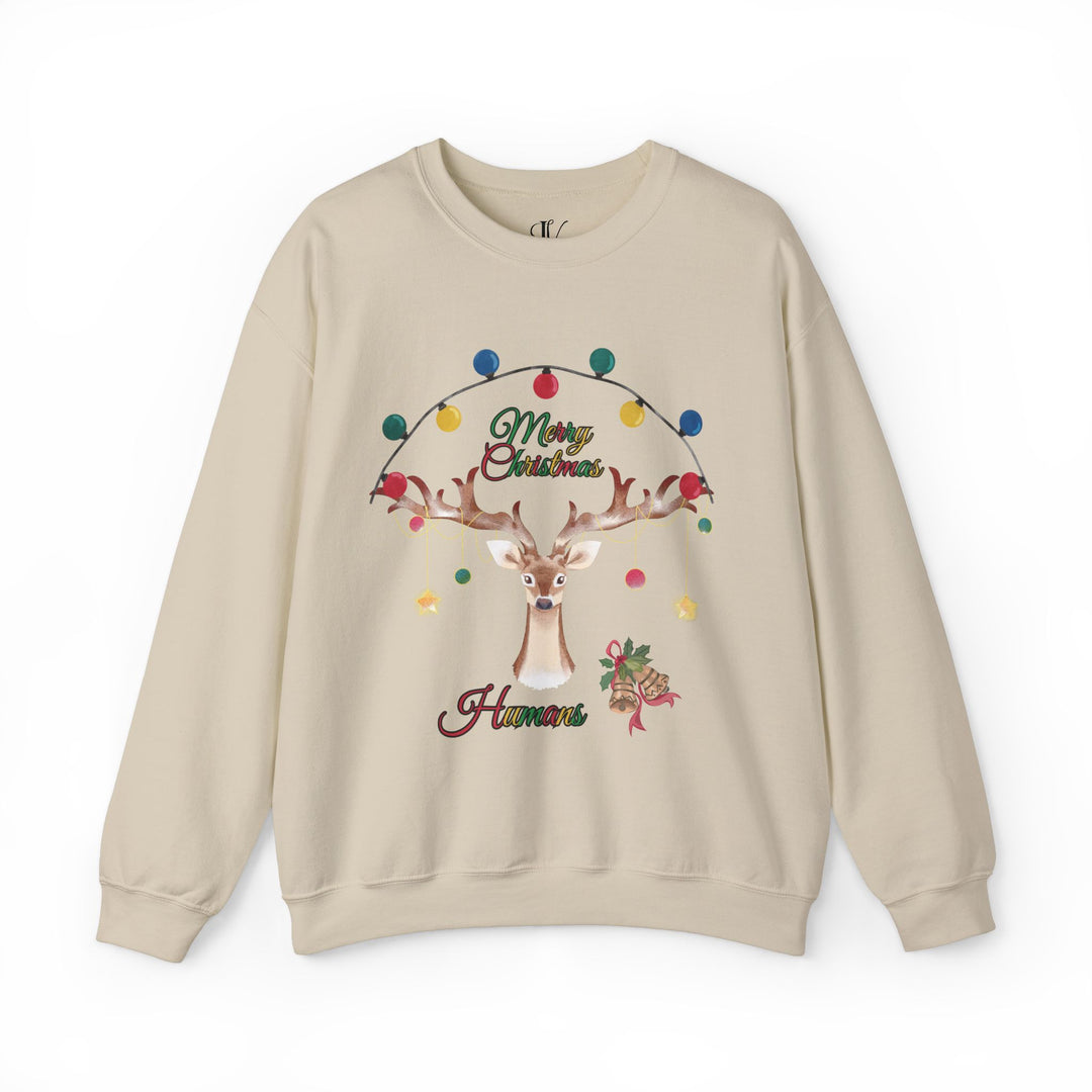 Merry Christmas Reindeer Sweatshirt Sweatshirt Printify S Sand
