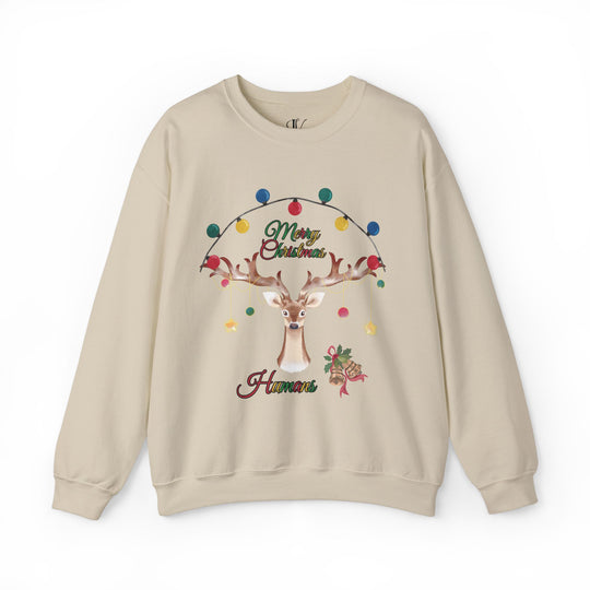 Merry Christmas Reindeer Sweatshirt Sweatshirt Printify S Sand