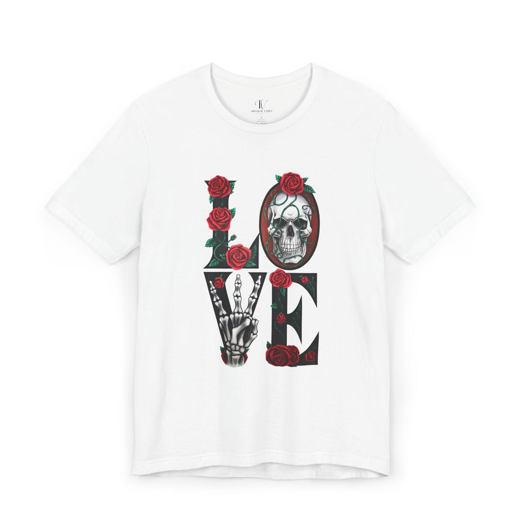 Love, Roses & Bones: Halloween T-Shirt T-Shirt Printify White XS