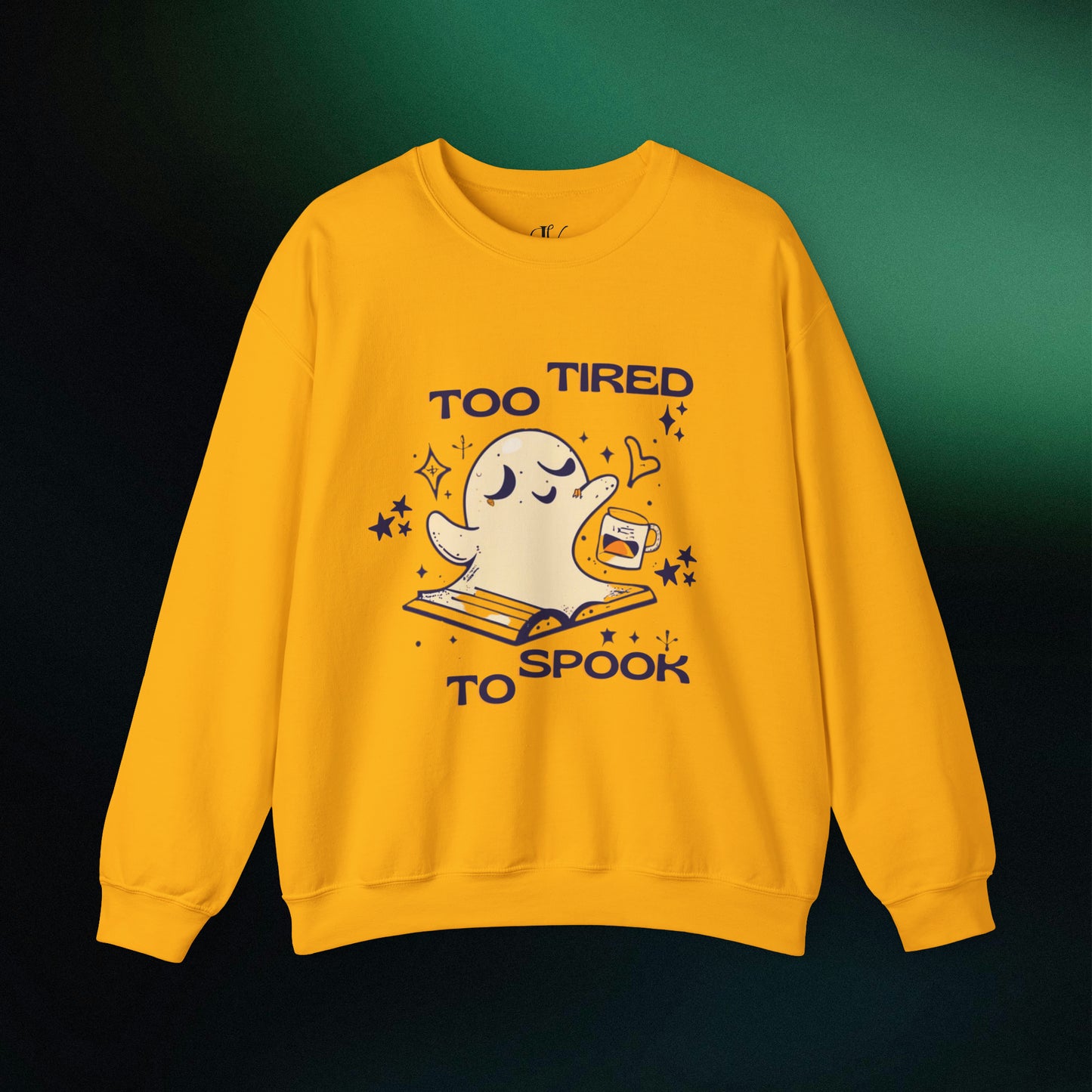 Spooky Literary Spirits: Ghost Reading Books Sweater - Bookish Halloween Sweatshirt for a Hauntingly Stylish Look, Perfect Halloween Teacher Gift and Librarian Halloween Sweatshirt S Gold 