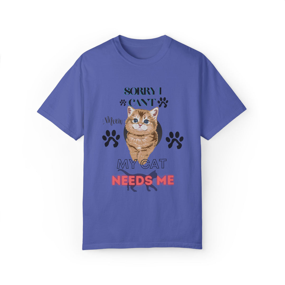 Cute Kitten Unisex T-Shirt - 'SORRY I CAN'T Meow MY CAT NEEDS ME' T-Shirt Printify Periwinkle S