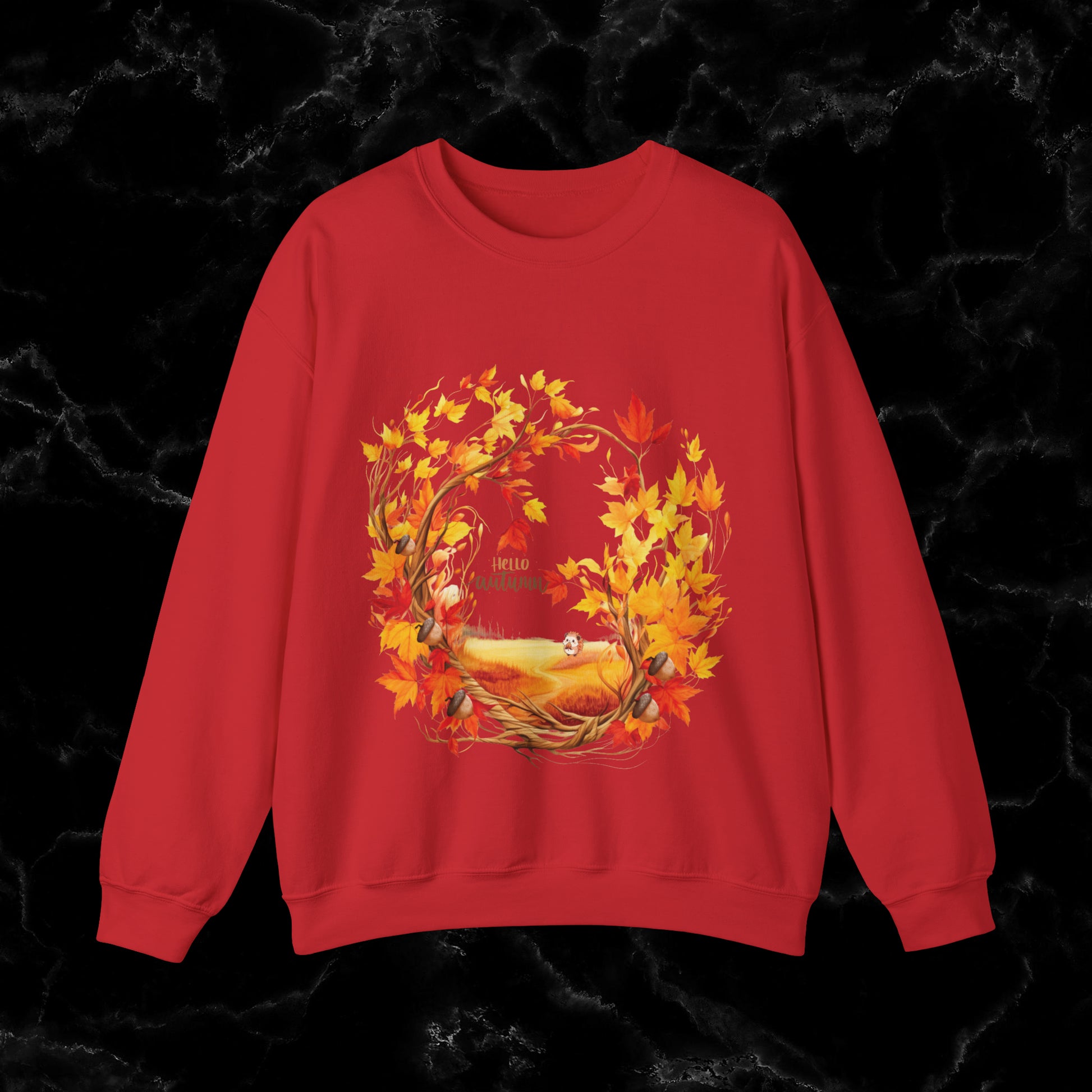 Hello Autumn Sweatshirt | Fall Design - Fall Seasonal Sweatshirt - Beauty Of Autumn Sweatshirt S Red 