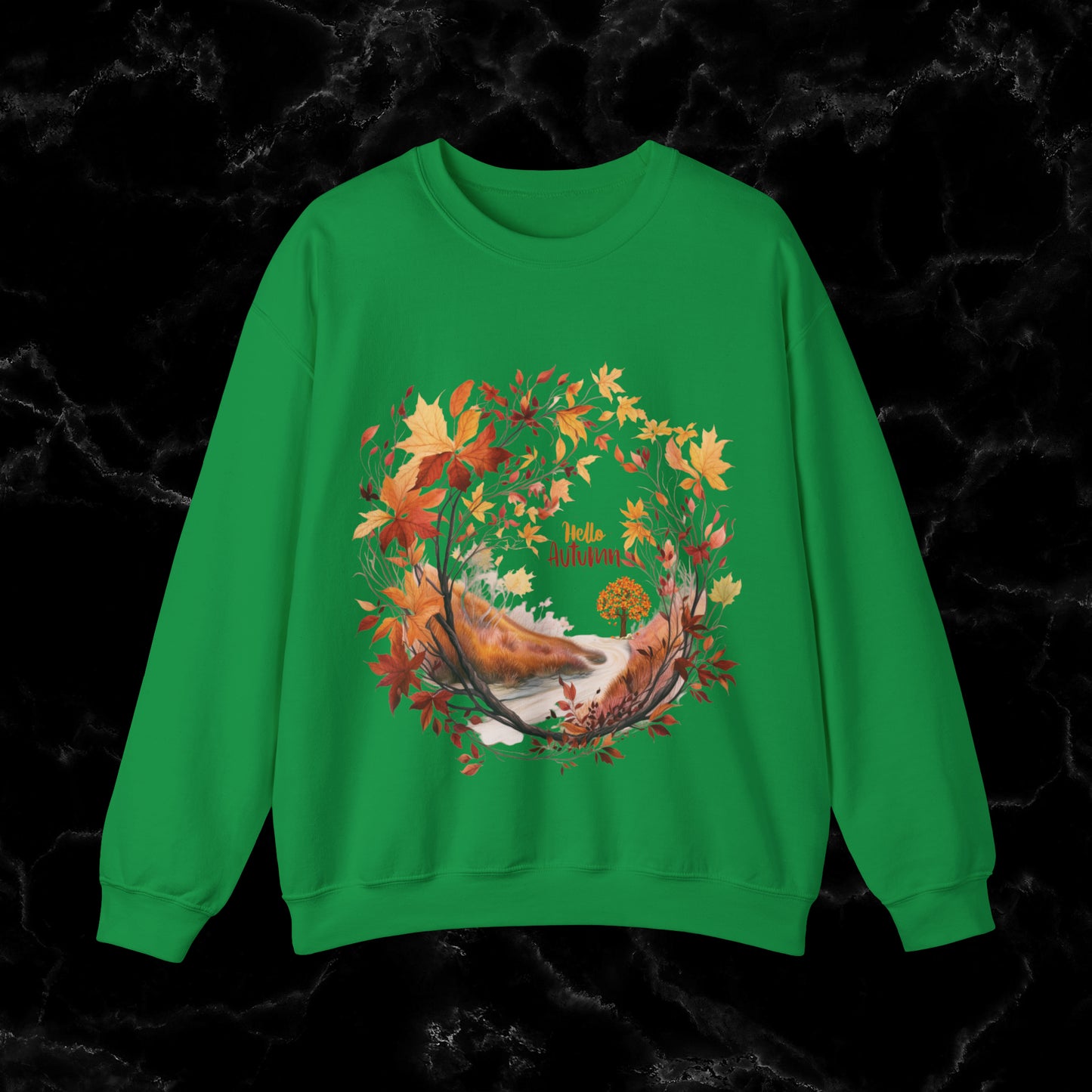 Hello Autumn Sweatshirt | Fall Design | Fall Seasonal Sweatshirt | Beauty Of Autumn Sweatshirt S Irish Green 
