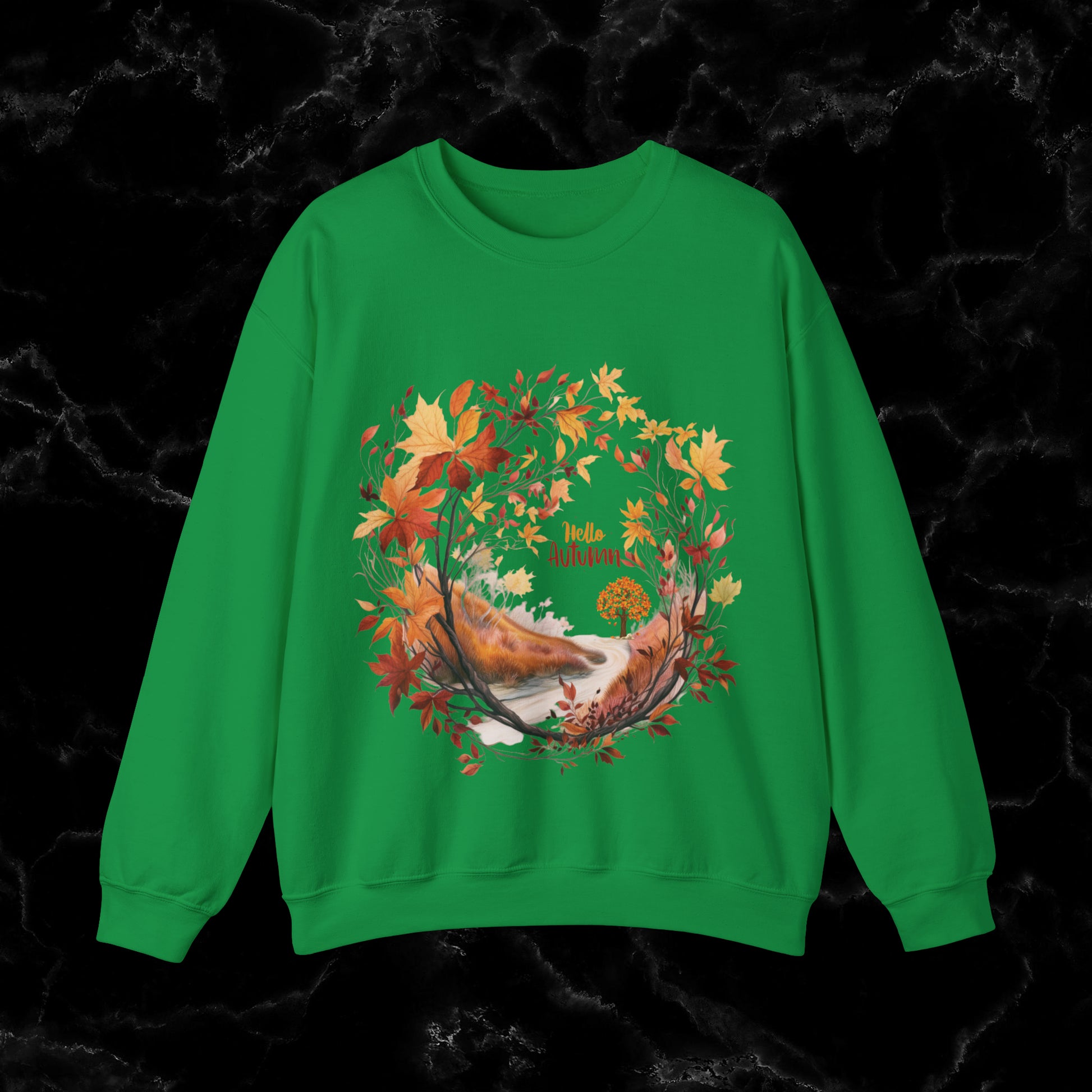 Hello Autumn Sweatshirt | Fall Design | Fall Seasonal Sweatshirt | Beauty Of Autumn Sweatshirt S Irish Green 