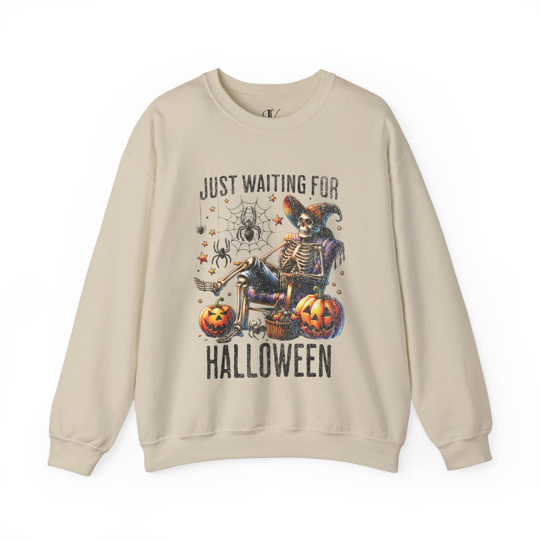 Halloween Crewneck Sweatshirt with Relaxing Skeleton