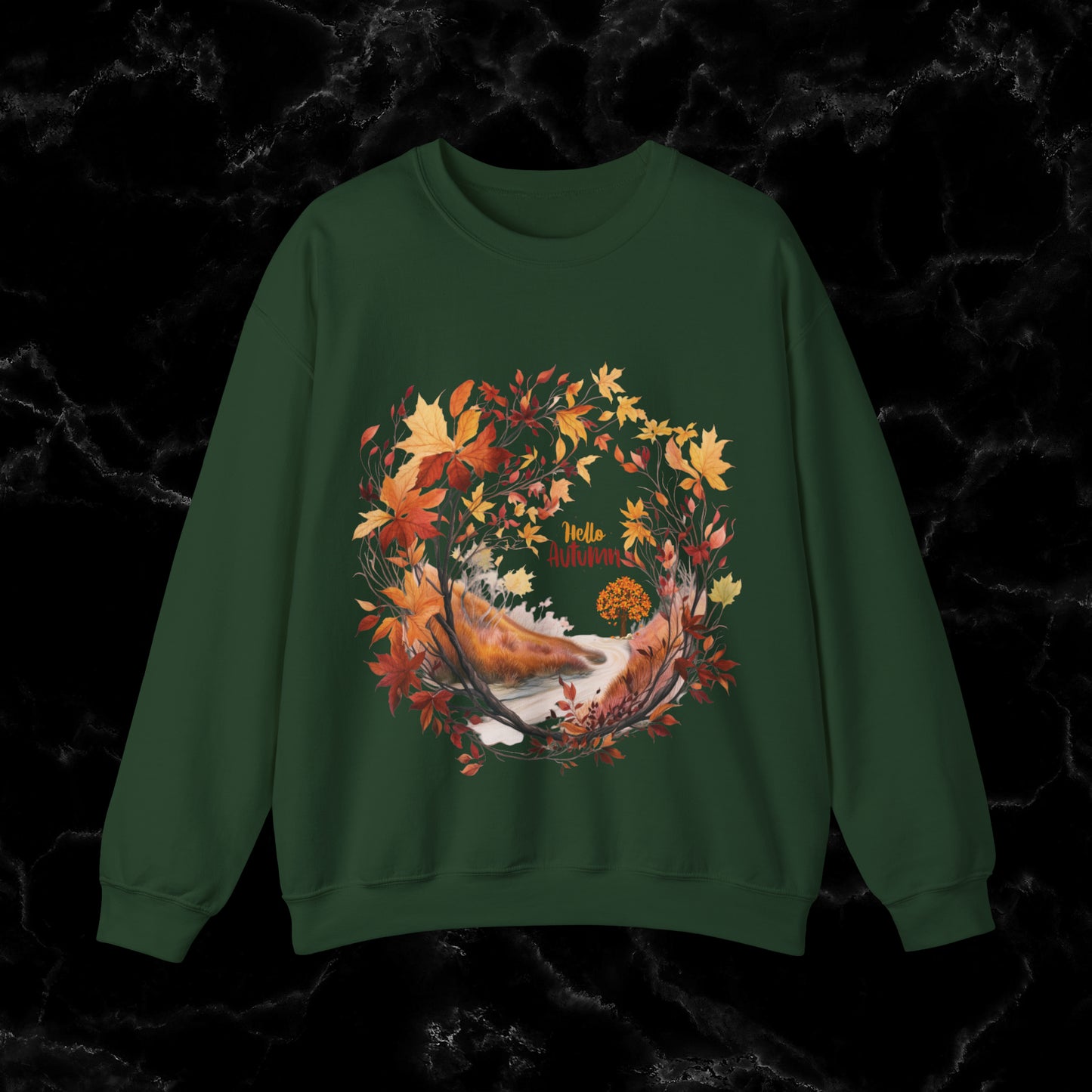 Hello Autumn Sweatshirt | Fall Design | Fall Seasonal Sweatshirt | Beauty Of Autumn Sweatshirt S Forest Green 