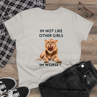 Angry Lion Funny T-Shirt - I'm Not Like Other Girls T-Shirt Ash S 