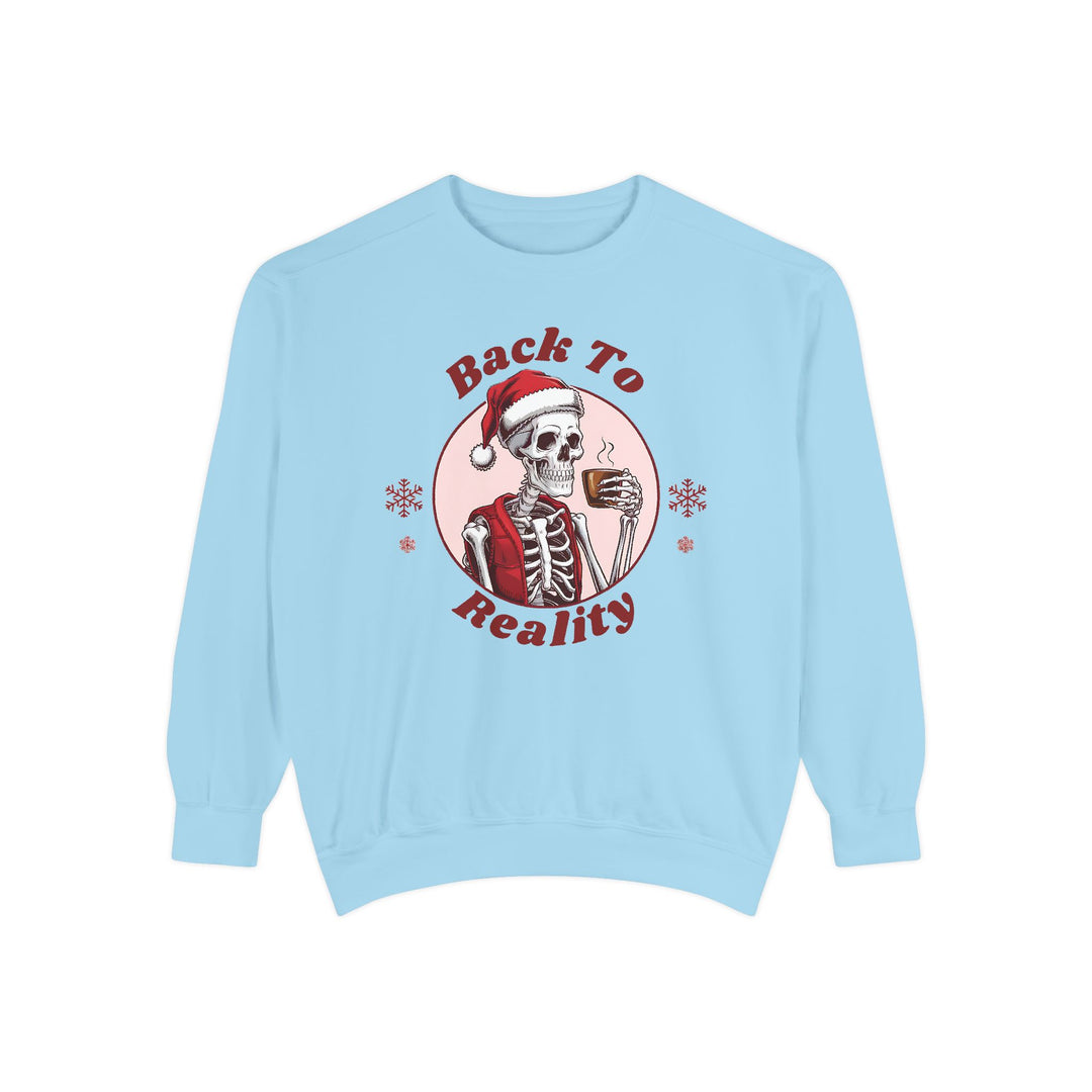 Skeleton Coffee Break Sweatshirt - Back To Reality Sweatshirt Printify Chambray S