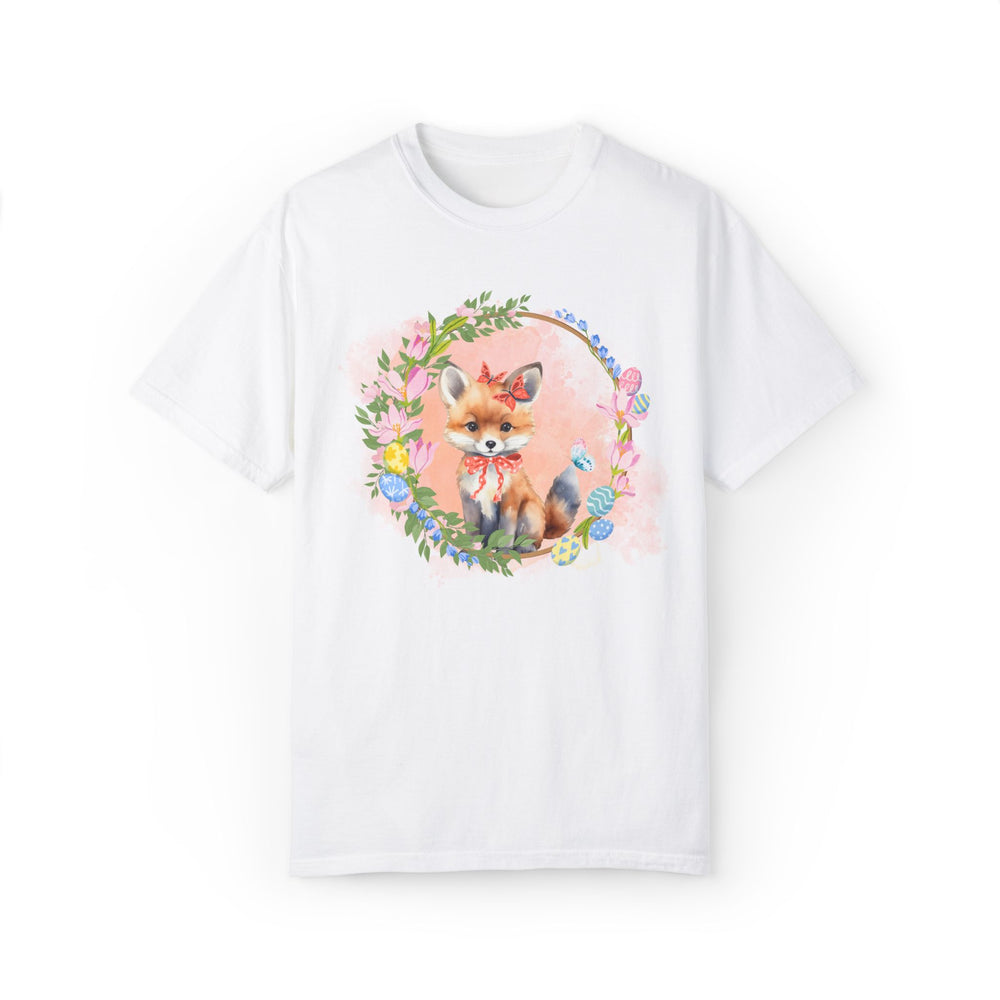 Fox Illustration Springtime Unisex Garment-Dyed T-shirt T-Shirt Printify White S