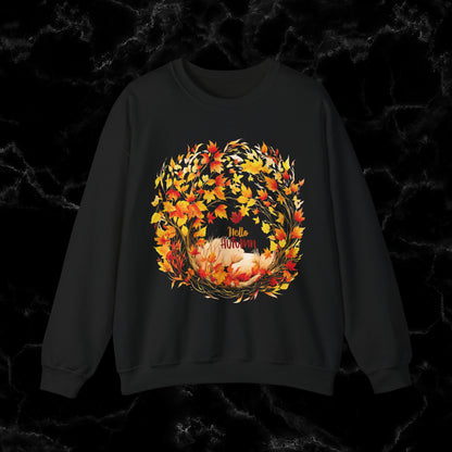 Hello Autumn Sweatshirt | Fall Design | Fall Seasonal Sweatshirt | Autumn Design Sweatshirt S Black 