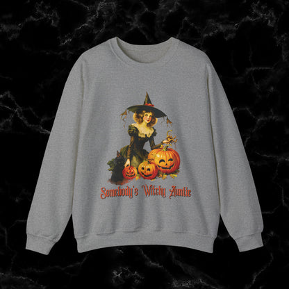 Witchy Auntie Sweatshirt - Cool Aunt Shirt for Halloweenl Vibes Sweatshirt S Graphite Heather 