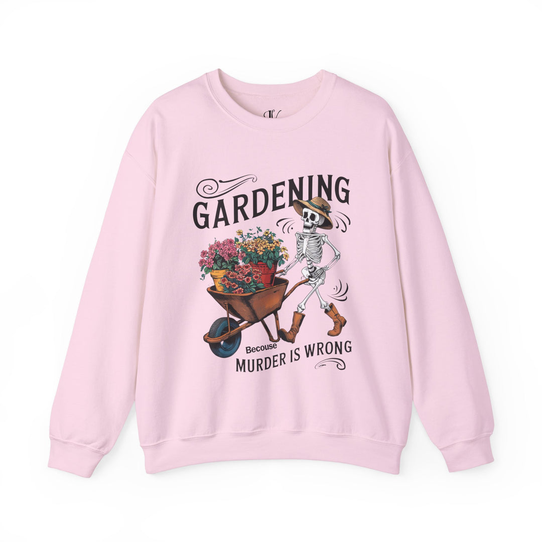 Skeleton Gardening Sweatshirt - Vintage Retro Sweatshirt Printify S Light Pink