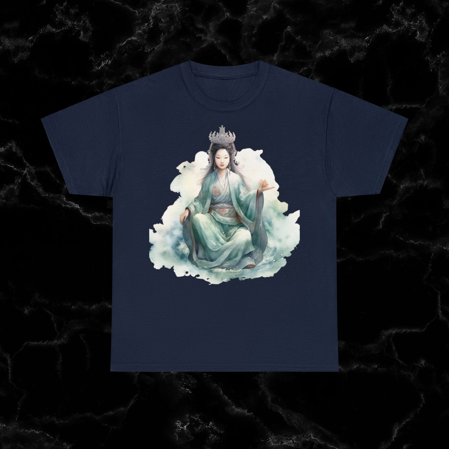 Quan Yin Spiritual Tee - Goddess of Compassion, Unisex Garment-Dyed T-shirt, Goddess of Mercy T-Shirt Navy S 