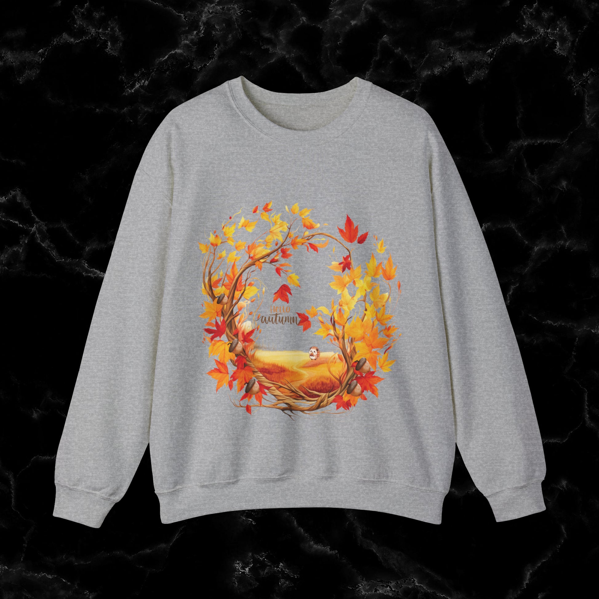 Hello Autumn Sweatshirt | Fall Design - Fall Seasonal Sweatshirt - Beauty Of Autumn Sweatshirt S Sport Grey 