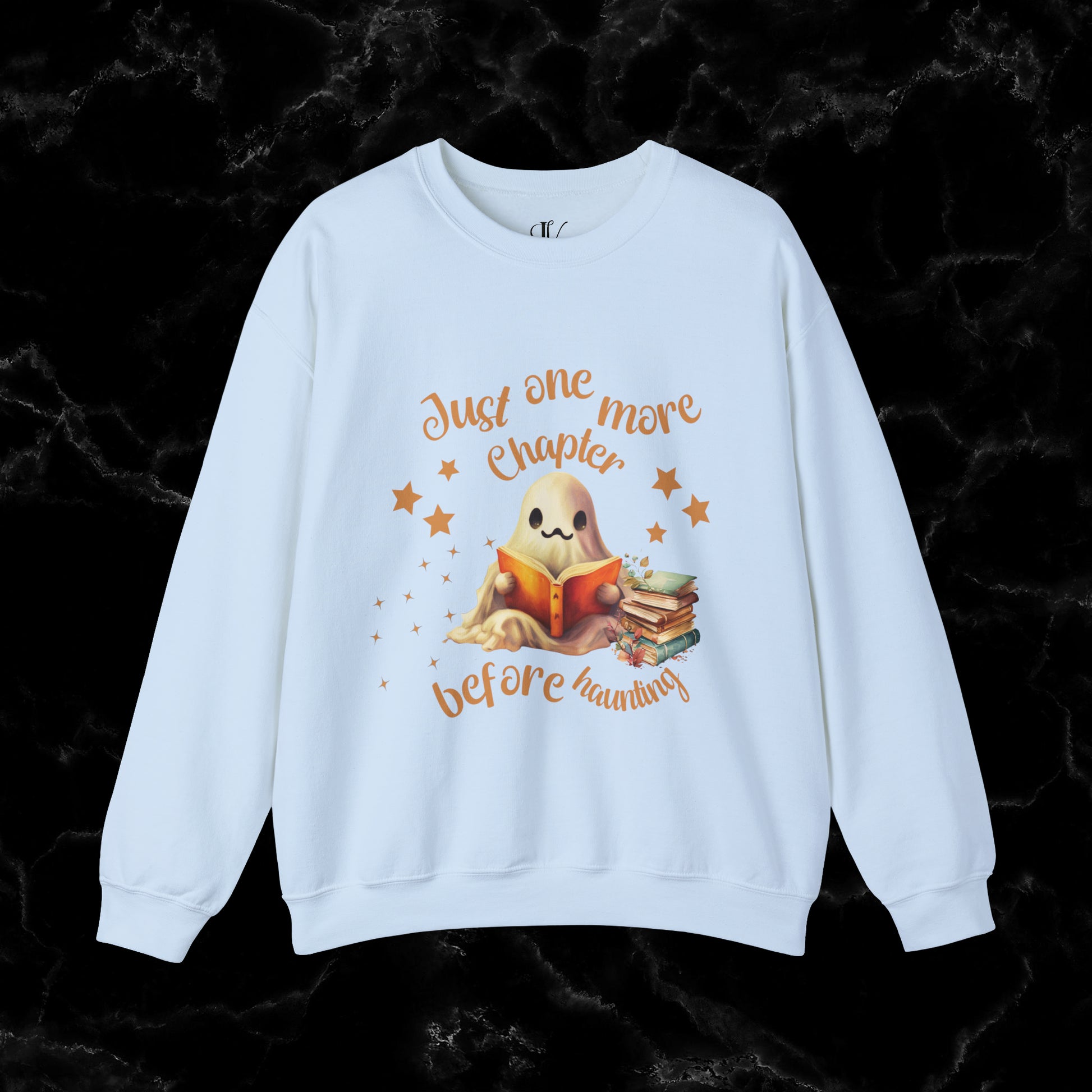 Just One More Chapter Sweatshirt | Book Lover Halloween Sweater - Librarian Sweatshirt - Halloween Student Sweater - Halloween Ghost Book Ghost Sweatshirt S Light Blue 