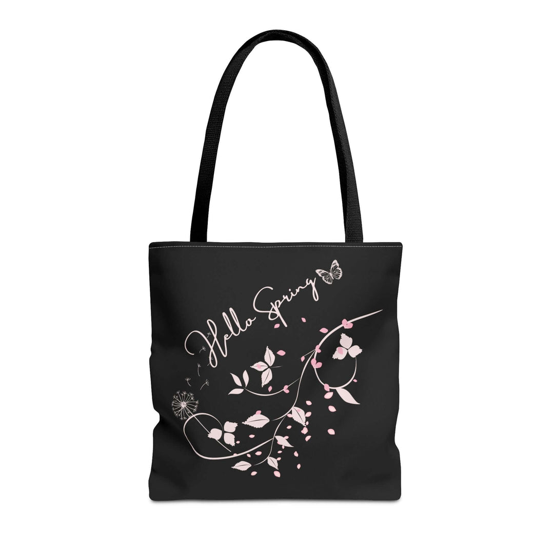 Spring Floral Tote Bag - Hello Spring Bags Printify 16" × 16'' Black