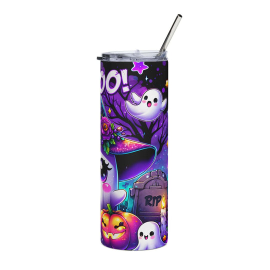 20oz Stainless Steel Tumbler – Halloween 'boo boo!' Ghosts, Pumpkins & Bats Mug Printify