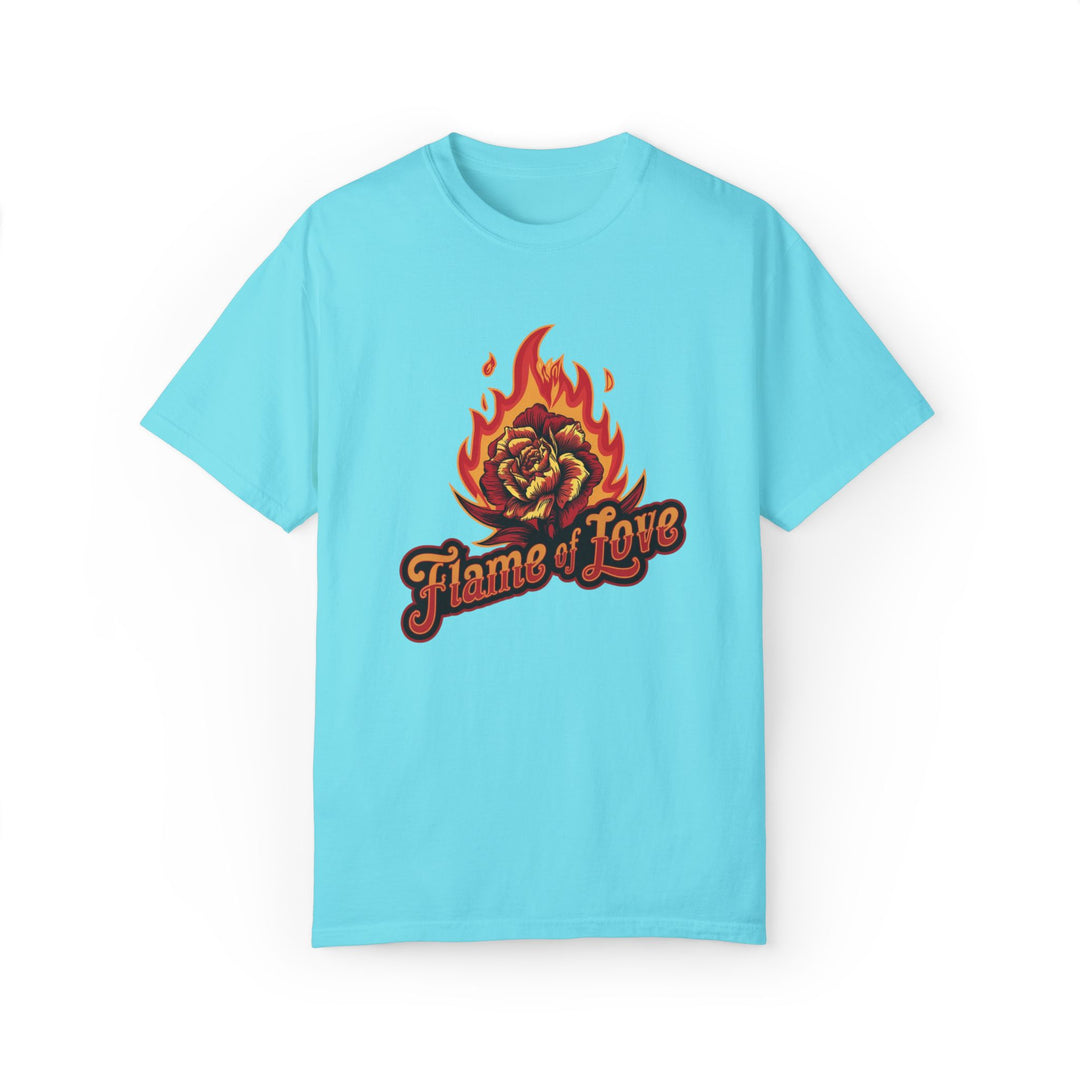 Flame of Love Unisex T-shirt with Rose T-Shirt Printify Lagoon Blue S