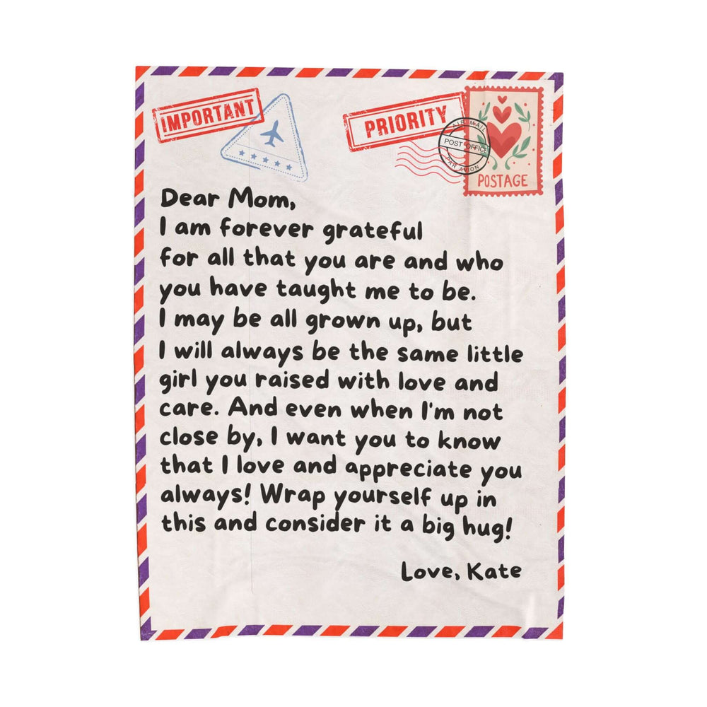 Heartfelt letter to mom expressing gratitude and love, personalized message from daughter, promotes Blanket For Mom gift.