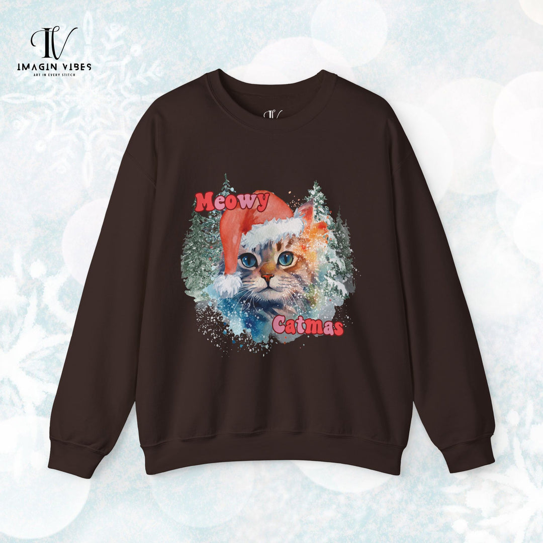 Meowy Catmas: Watercolor Cat Christmas Sweatshirt