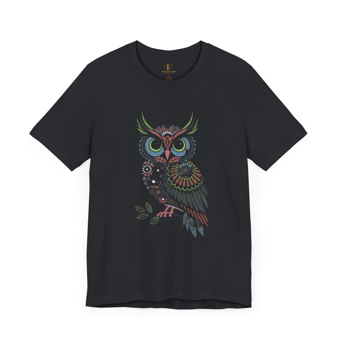 Owl Tee with Intricate Floral Patterns T-Shirt Printify Vintage Black XS