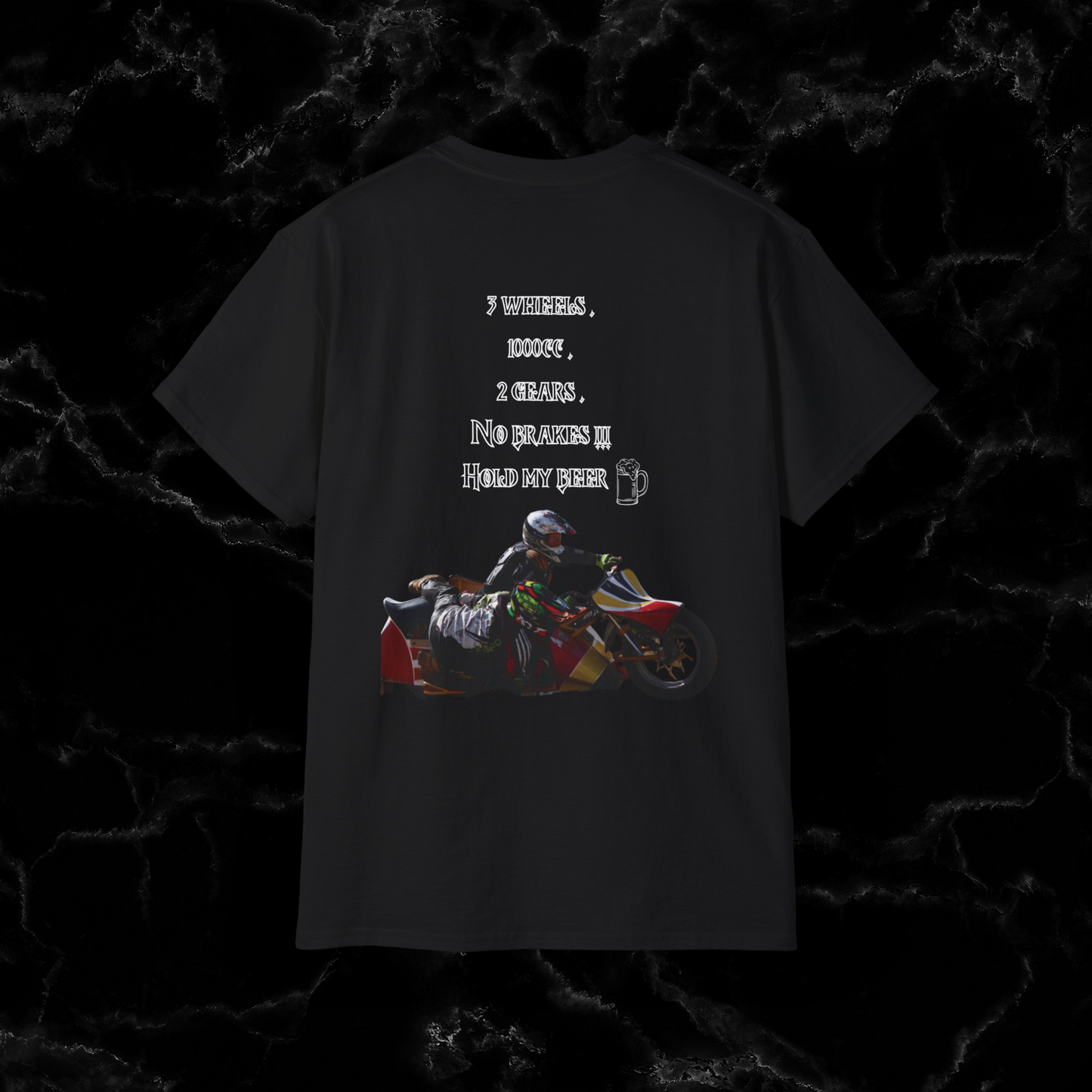 Sidecar Motorcycle Tee - 3 Wheels, 1000cc, 2 Gears | Unisex Sidecar T-Shirt with Front and Back Design T-Shirt   