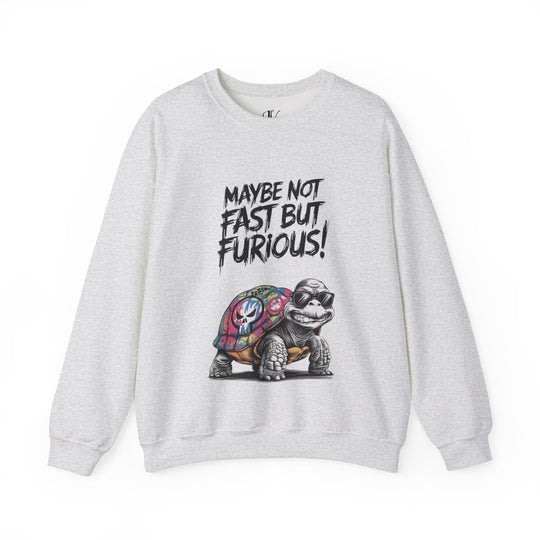 Crewneck Sweatshirt - Maybe Not Fast But Furious Turtle Sweatshirt Printify S Ash