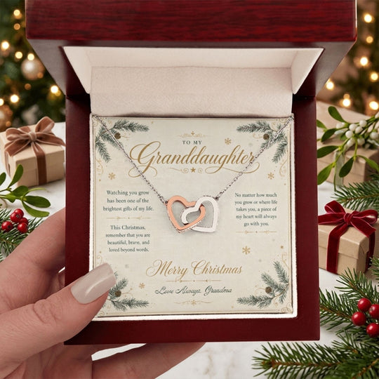 To My Granddaughter – Christmas Interlocking Hearts Necklace