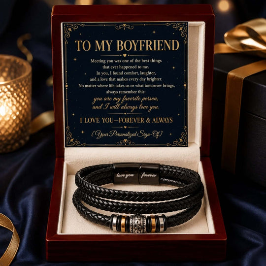 To My Boyfriend – Love You Forever Bracelet in gift box with personalized message card, boyfriend bracelet gift.