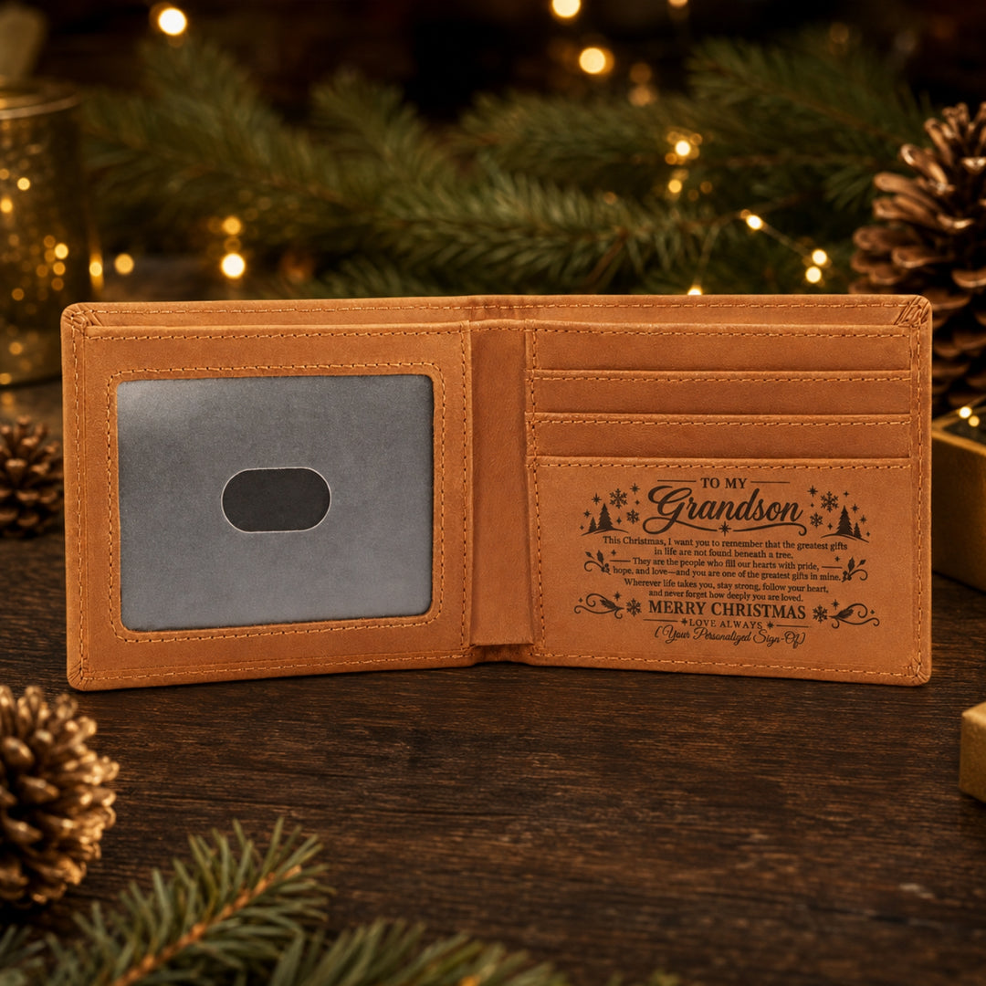 To My Grandson – Personalized Christmas Engraved Wallet