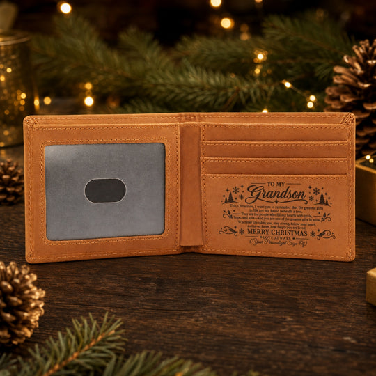 To My Grandson – Personalized Christmas Engraved Wallet