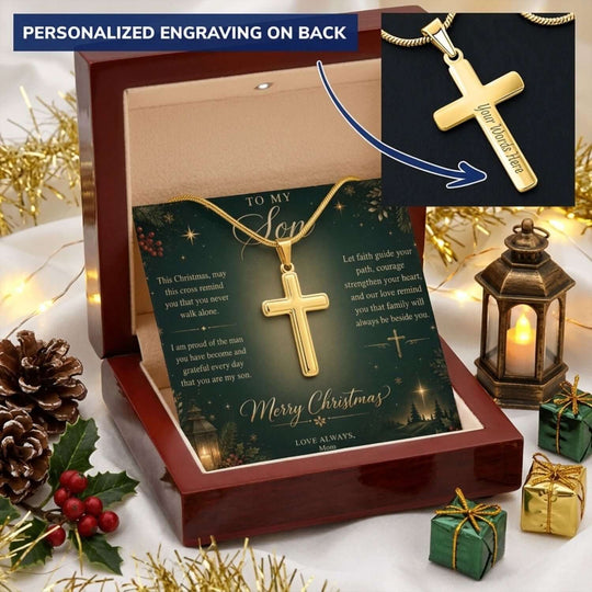 To My Son – Personalized Christmas Cross Necklace