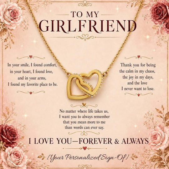 interlocking hearts necklace for girlfriend gift with heartfelt message card