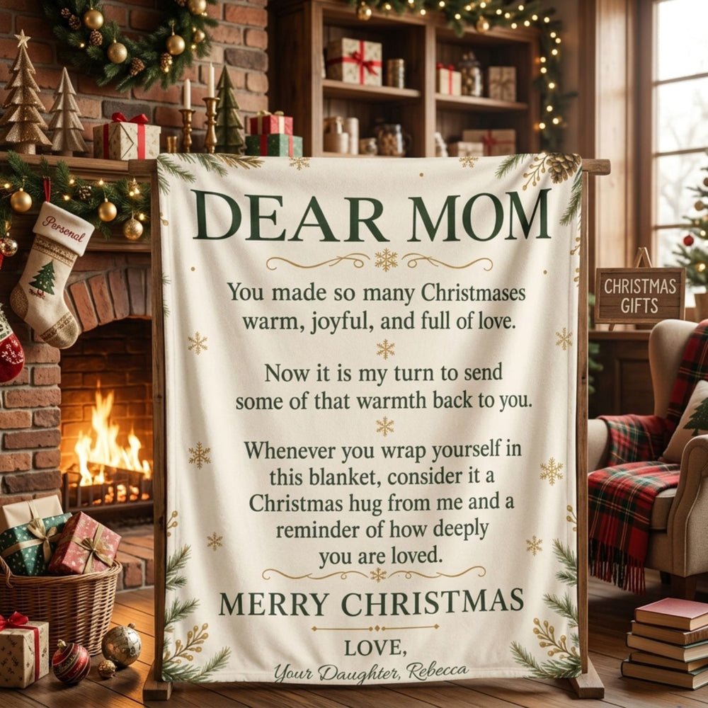 Dear Mom – Personalized Christmas Hug Fleece Blanket