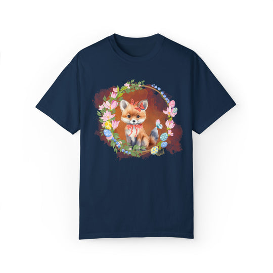 Fox Illustration Springtime Unisex Garment-Dyed T-shirt T-Shirt Printify True Navy S