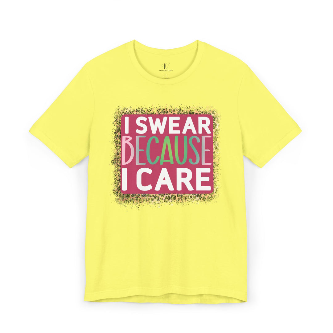 Graphic Tee - 'I SWEAR BECAUSE I CARE' Leopard Print T-Shirt Printify Yellow XS