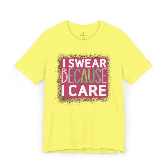 Graphic Tee - 'I SWEAR BECAUSE I CARE' Leopard Print T-Shirt Printify Yellow XS