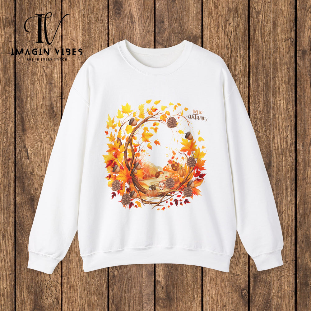 ImaginVibes: Autumn's Embrace: A Cozy Celebration of Fall Sweatshirt S White 