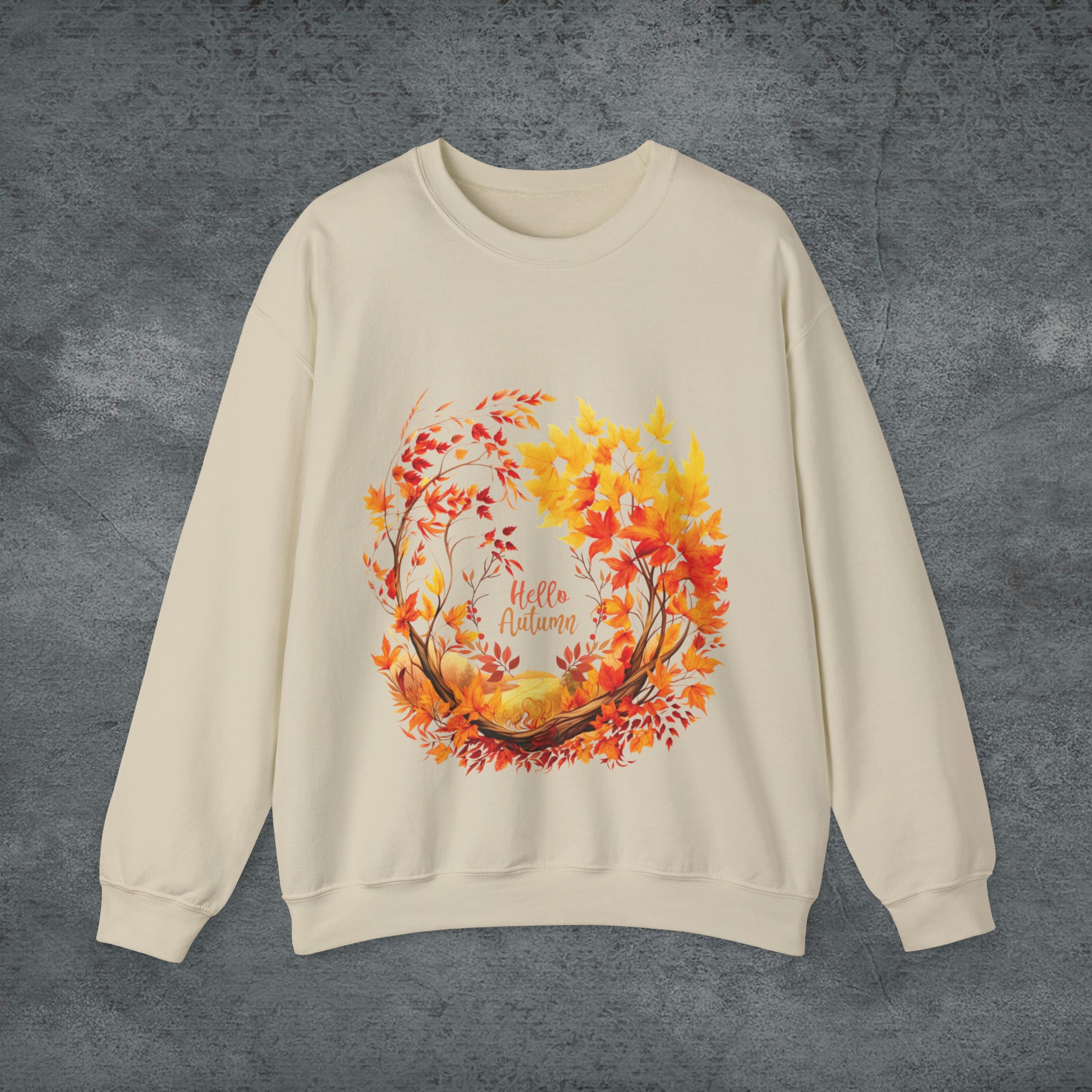 Hello Autumn Sweatshirt | Fall Design | Fall Seasonal Sweatshirt | Autumn Design I Love Fall Sweatshirt S Sand 