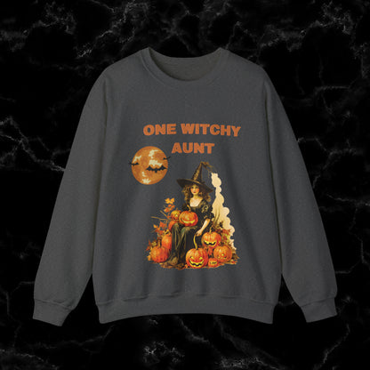 One Witchy Aunt Sweatshirt - Cool Aunt Shirt, Feral Aunt Sweatshirt, Perfect Gifts for Aunts Halloween Sweatshirt S Dark Heather 