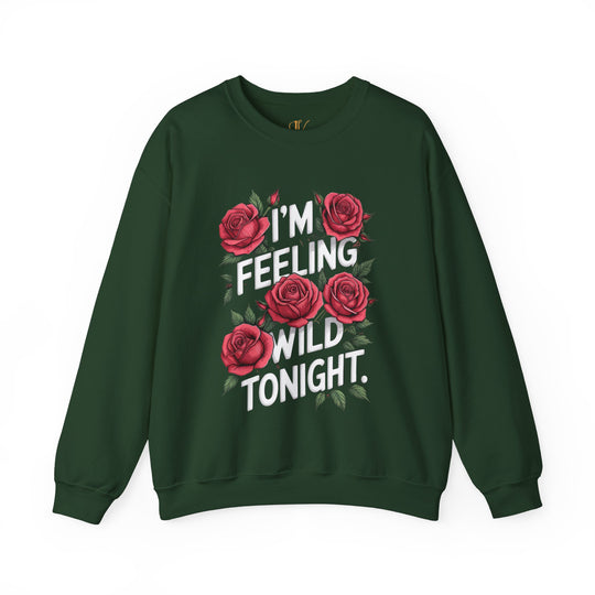 Wild Tonight Sweatshirt with Red Roses Sweatshirt Printify S Forest Green